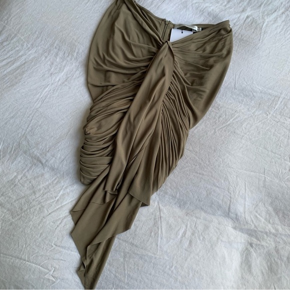 NWT Christopher Esber Vivenda Drape Ruched Mini Skirt Eucalypt Khaki Beige Tan - Picture 6 of 12